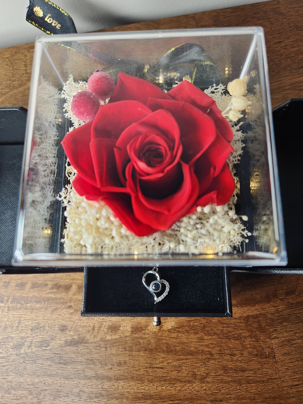 Silver Heart Pendant Necklace with Red Rose Economic Gift